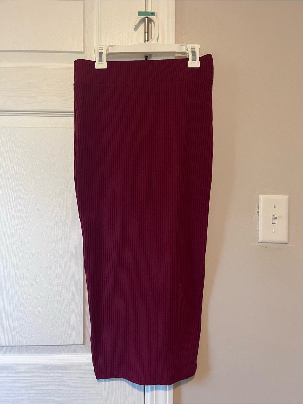 Ribbed Midi Pencil Skirt in Deep Burgundy